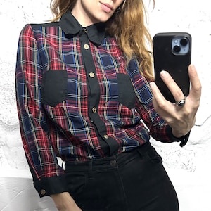 Vintage Tartan Kariertes Hemd: Academia Bluse aus Baumwollgemisch - XS