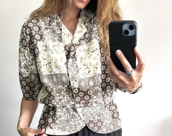Blusa peplum floral retro, top novedoso de los años 80, talla L