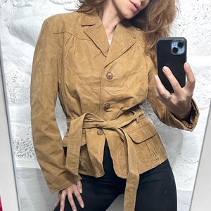 Vintage 90s Peanut Brown Leather Jacket: Tie Waist Boho Style (M-L)