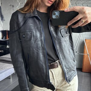 Blouson en cuir noir unisexe / Blouson aviateur / Blouson Mac court / Blouson aviateur unisexe / Blouson en cuir véritable des années 70 - M