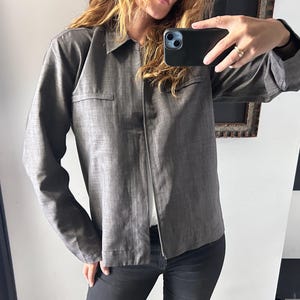 Minimalist Gray Zip Jacket: Unisex Short Simple Mac Jacket - Size M