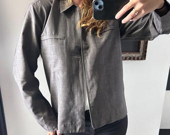 Minimalist Gray Zip Jacket: Unisex Short Simple Mac Jacket - Size M