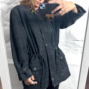 Vintage 80s Matt Black Leather Jacket: Drawstring Waist, Oversized - Large