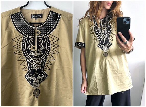 Embroidered Boho Chic Tunic / Ornamented Cacao Bl… - image 2