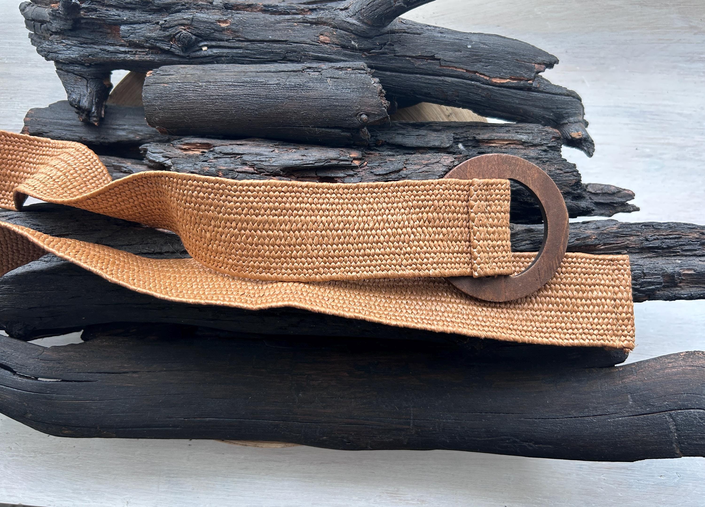 Vintage 70s Boho Woven Disc Belt Black Wooden Buckle Stretch Waist Belt Festival Boho Disc Belt - Etsy main image 4