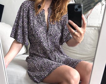 Minivestido de verano/otoño con mangas cortas acampanadas, vestido casual estampado, ropa romántica, L