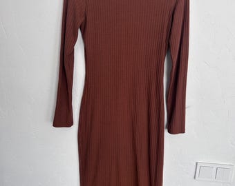 chinese dress ladies Same | Cuffed Ribbed Knit Dress | Brown