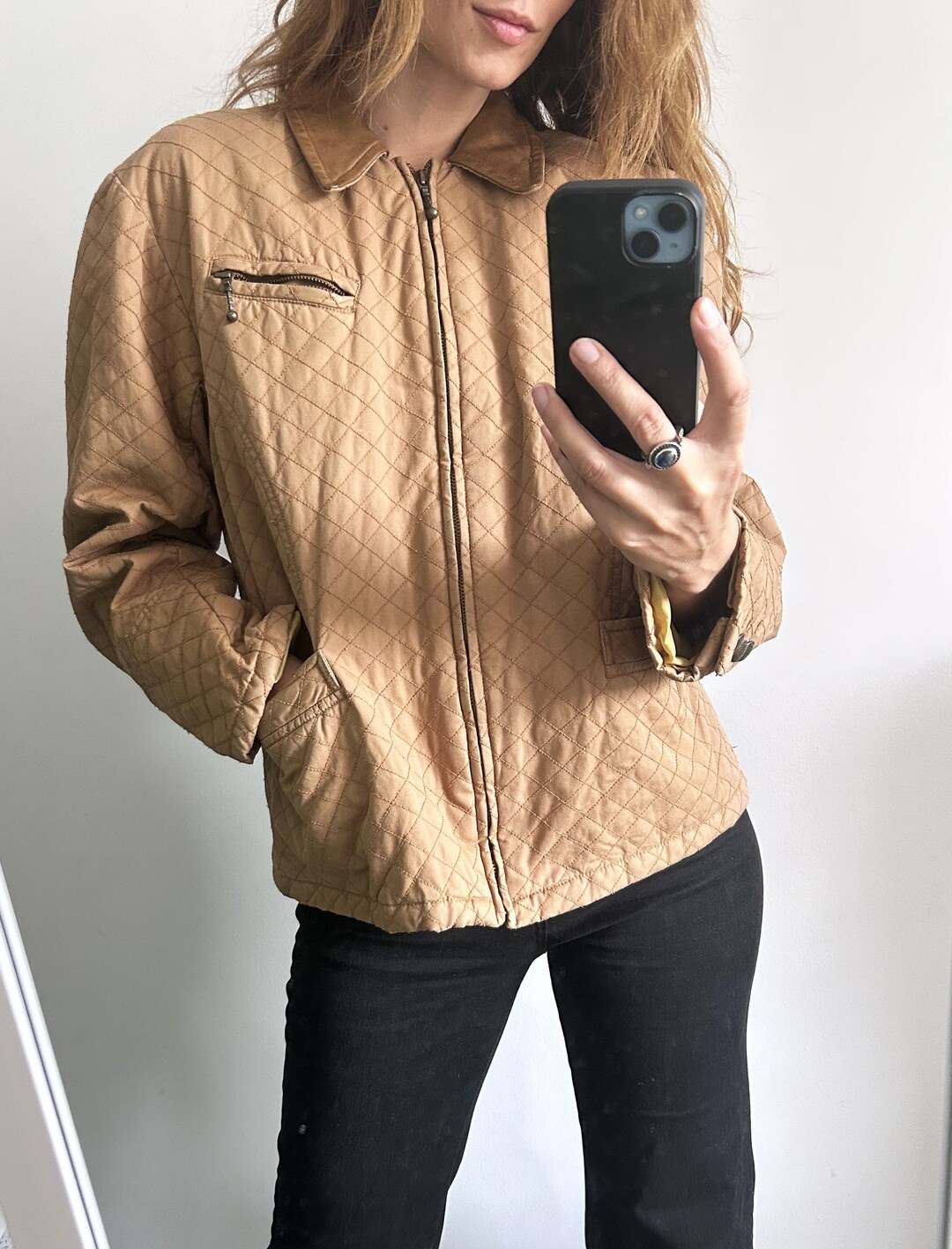 Quilted Zip Jacket / Beige Parka / Quilt Jacket / Casual Outdoor Jacket