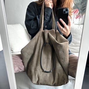 Boho Erdnussbraune Ledertasche / Damen Lässige große Schultertasche / Minimal Tasche / Geschenk für Sie / Slouchy Tasche / WildlederTasche / Einkaufstasche /