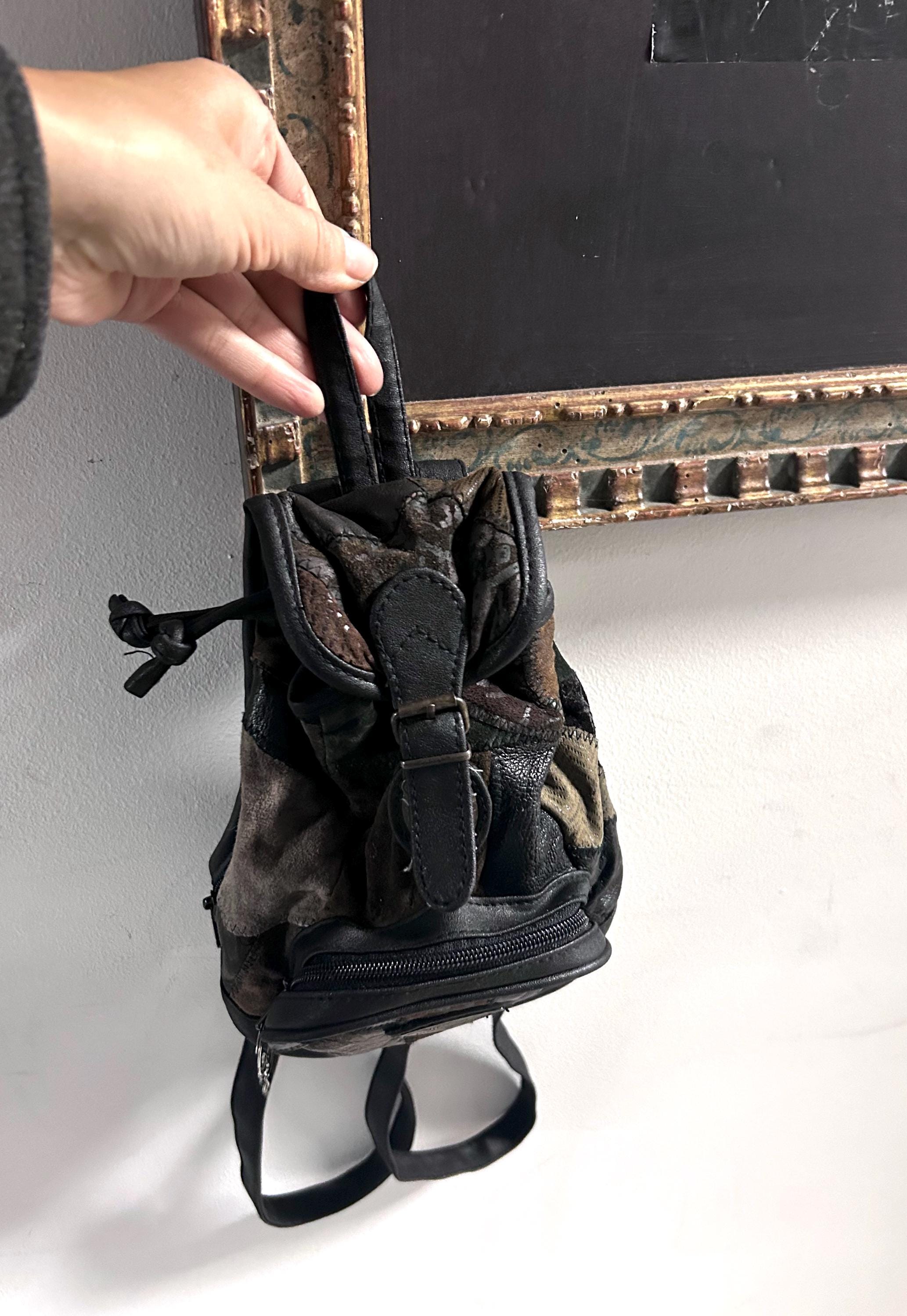 Vintage Y2K leather Top collection patchwork backpack/bookbag 80s Leather Patchwork Backpack| Vintage brown bohoncool bag  main image 4