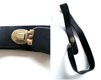 Genuine Single Leather Belt With Gold Buckle / Hips Black Leather / Industrial Urban Goth Gothic Belt /