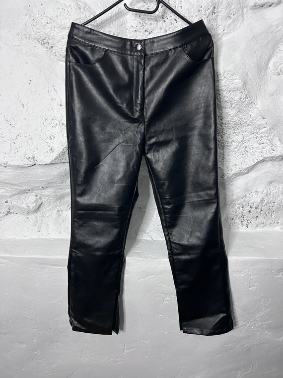 Eco leather Black Pants / Cropped Trousers With S… - image 5