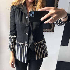 Vintage 90s Art Printed Blazer Jacket - Black & White - Size S