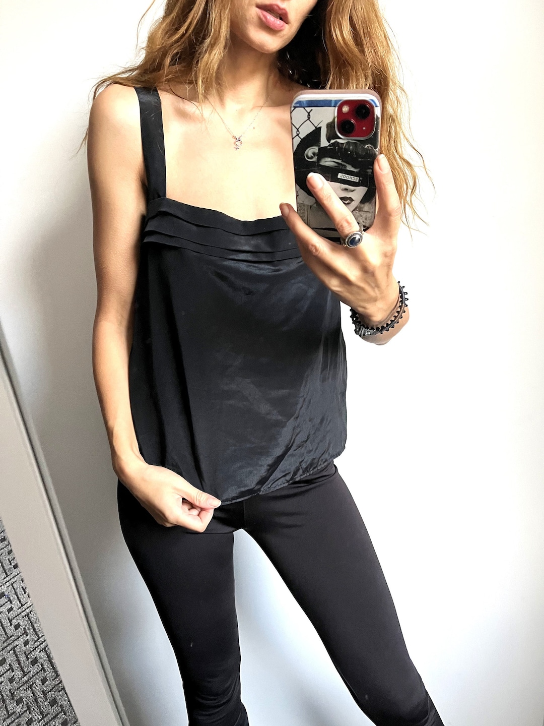 Minimal Black Slip Tank / 90s Classy Elegant Top / Summer Holiday