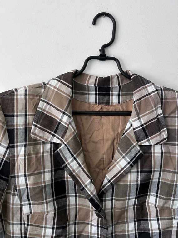 Plaid Retro Jacket With Short Sleeves / Brown Ton… - image 7