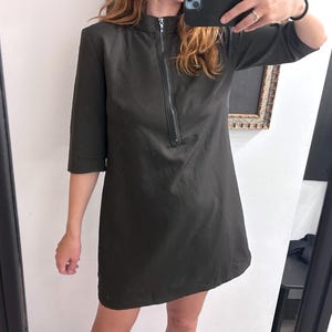 90s Black Zip Mini Dress: Reflective Back Line, High Neck - Size M