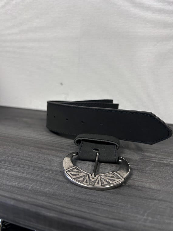 Black and Silver Leather Boho Belt Vintage Sterling Silver Black Leather Boho Belt, 925  main image 4