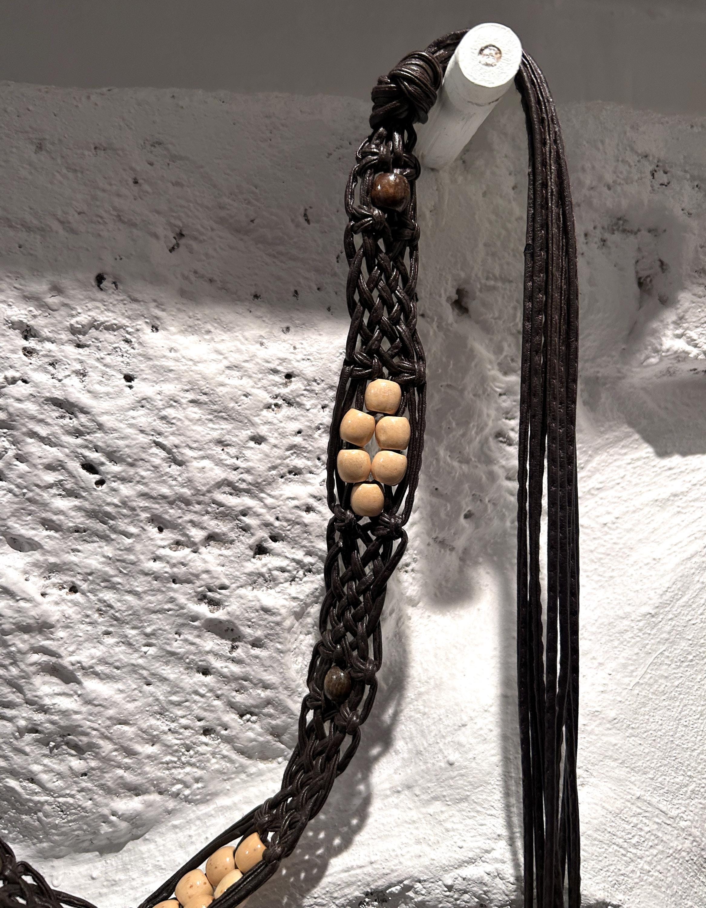 Handmade Bali Beaded Wood Ethnic Boho Tassel Belt Beads Cotton Fringe BALI JUTE TRIPLE BEADED FRINGE - BURLAP - Samuel and Sons main image 2