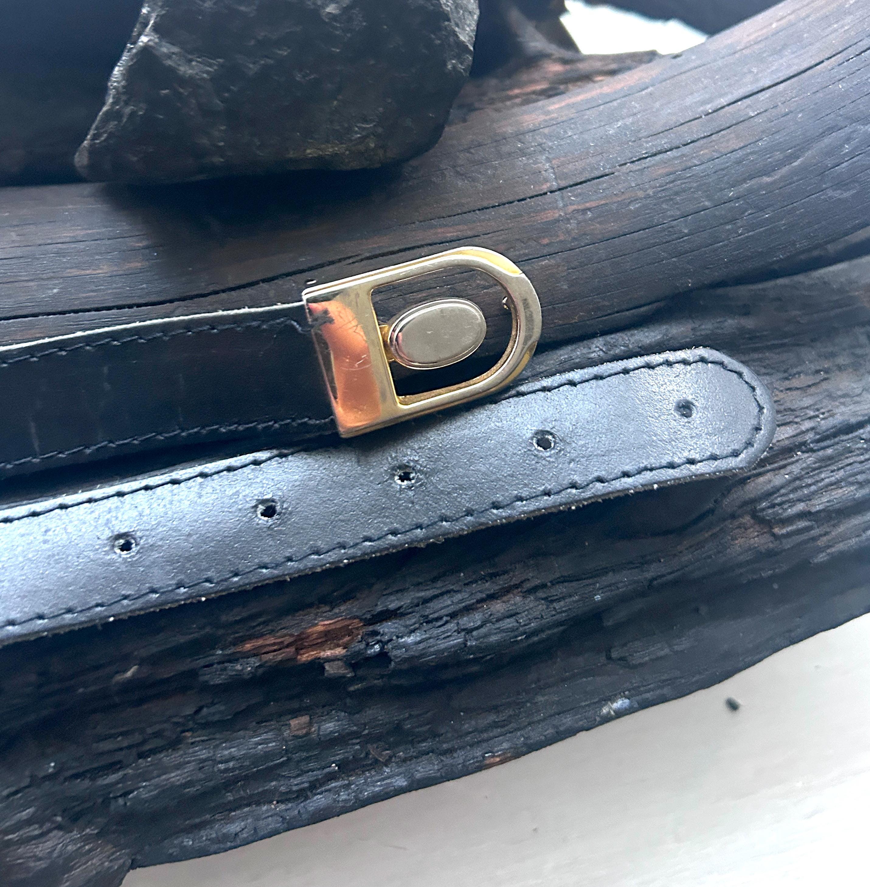 Vintage Black Leather Belt: Round Gold Buckle, Minimalist 