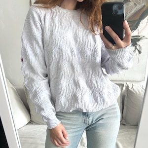 Vintage 80s Pastel Knit Sweater: Geometric Pullover Top (M-L)
