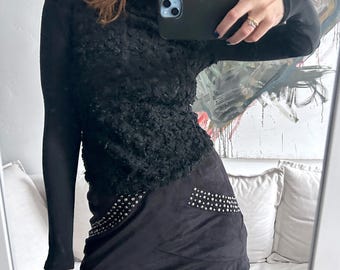 Gebreide top met coltrui uit de jaren 90 in zwart, maat (M)