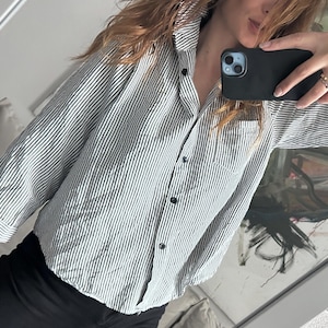 Cotton Striped Blouse: Pastel Button-Up Shirt - Size S