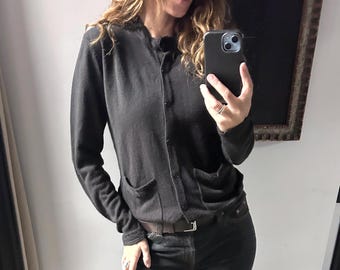 Vintage Black Knit Cardigan - Button Up Sweater, Size M