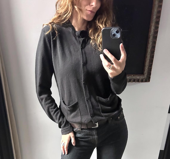 Vintage Black Knit Cardigan, Minimalistic Button Up Sweater, Soft Casual Basic Jacket, Size M