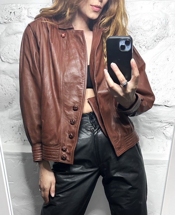 Buy Women Vintage Leather Jacket / Short Bomber Jacket / 80s 
