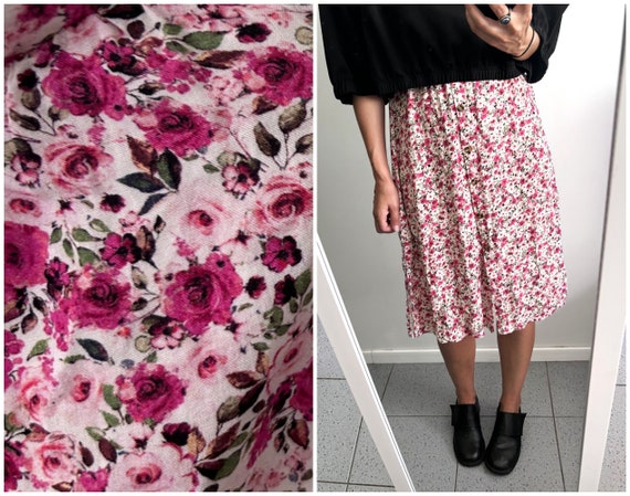 Romantic Bubble Pink Skirt / Cute Roses Printed S… - image 1