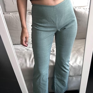 Cyan Flared Pants / High Waisted Trousers / Retro Pants / Ladies Slim Pants / Ankle Pants / Basic Pants / Boho Pants - M