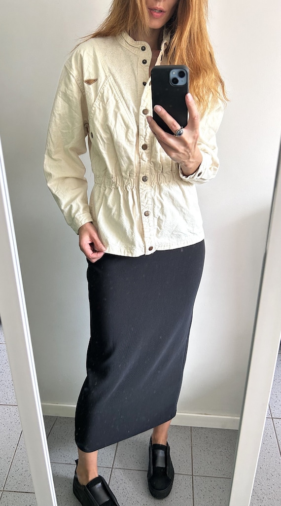 Cotton Safari Ivory Jacket - Cream Waisted Casual Coat, Size S