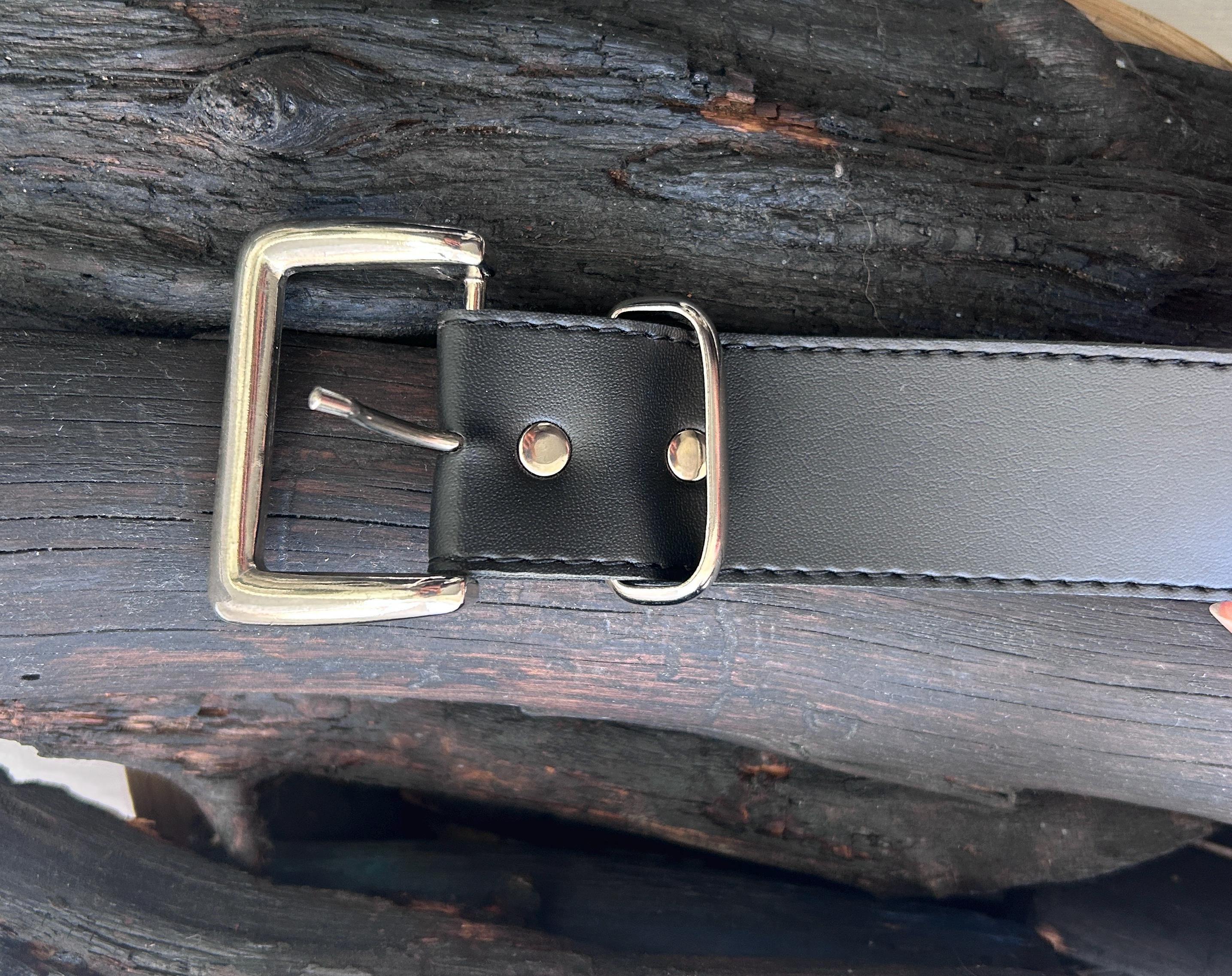 Studded Black Eco Leather Belt: Silver Buckle, Grunge Goth 