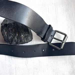Vintage Black Real Leather Belt - 90s Grunge Style