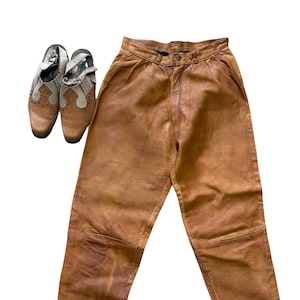 Vintage bruna läderbyxor, höga bohemiska byxor, lantlig, casual, västerländskt mode, XS bild 3