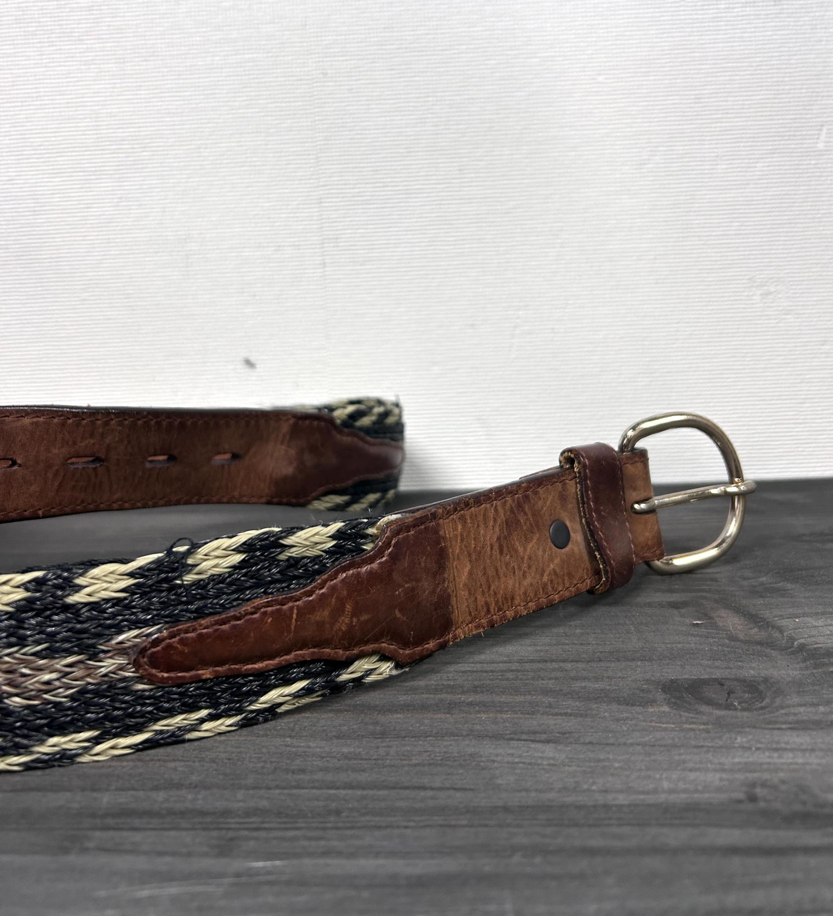 Vintage Woven Brown Leather Belt, Unisex Retro Style, Silver  display picture 3