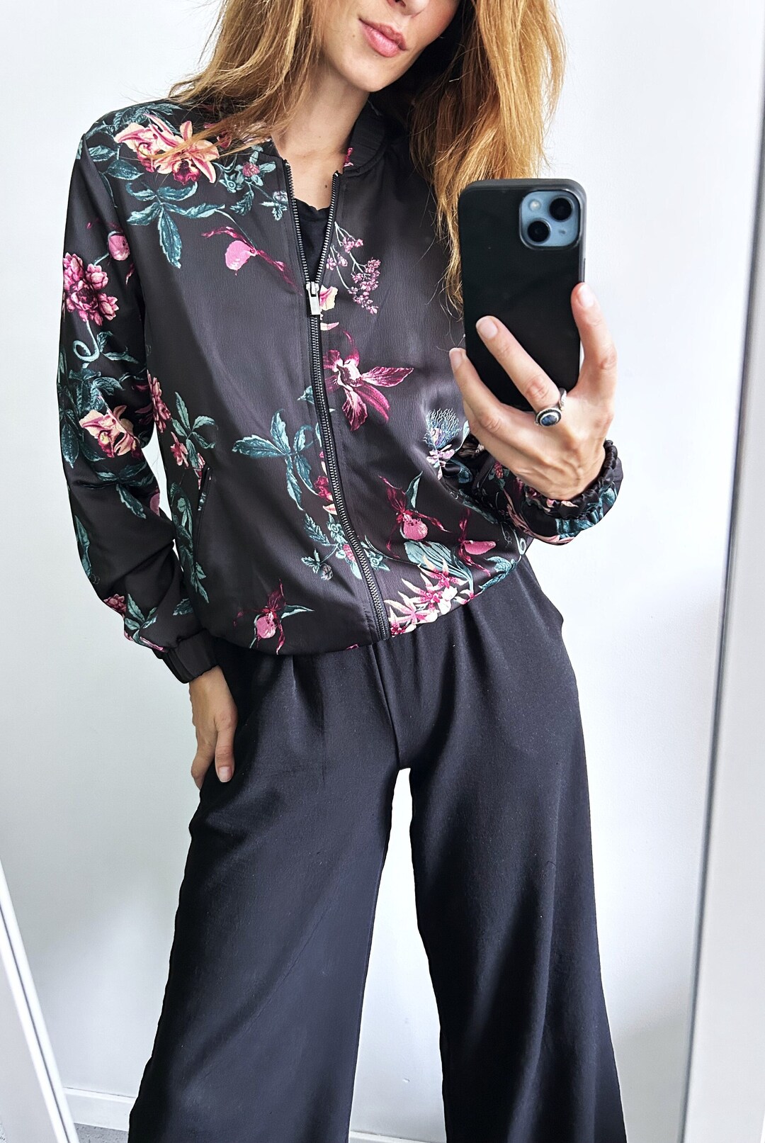 Phoenix Floral Print Pattern Women Casual Bomber Jacket