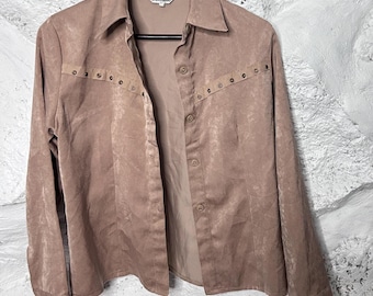 Camisa vintage estilo western con tachuelas, top vaquero beige, talla S/M