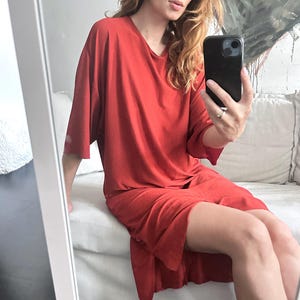 Tan Brown Shift Dress: Slouchy Midi, Minimalist Style - XS/S