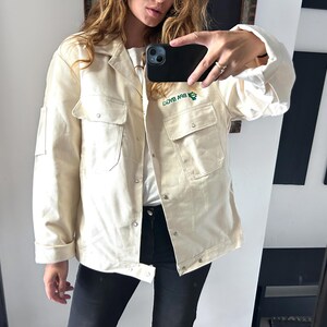 Giacca da lavoro vintage in cotone: stampa unisex con lettere - realizzata in Portogallo
