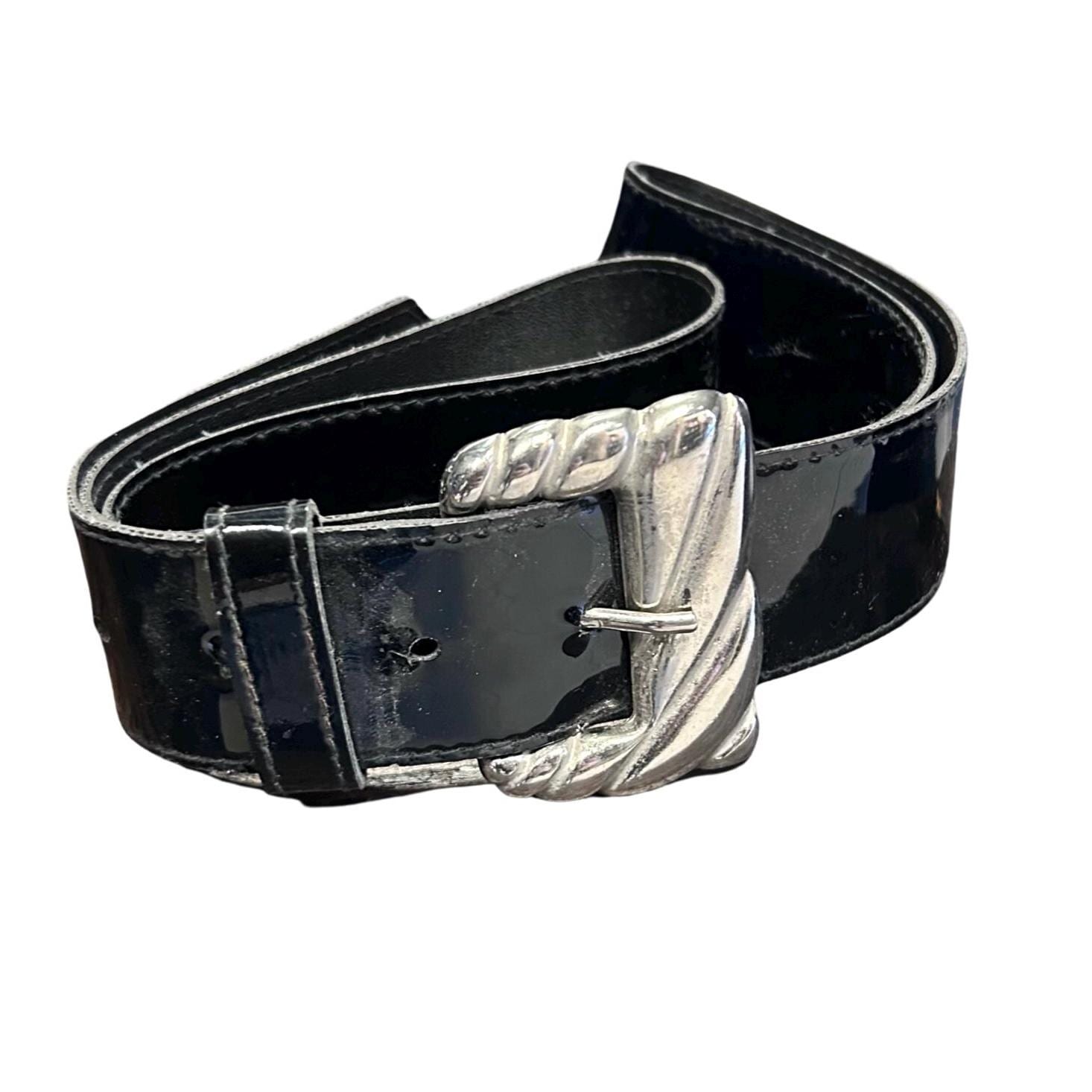 90s Glam Goth Black Leather Belt With Chunky Silver Bucke - Etsy display picture 1