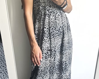 90s Animal Print Slip Maxi Dress, Summer Boho Dress, Holiday Wear, S