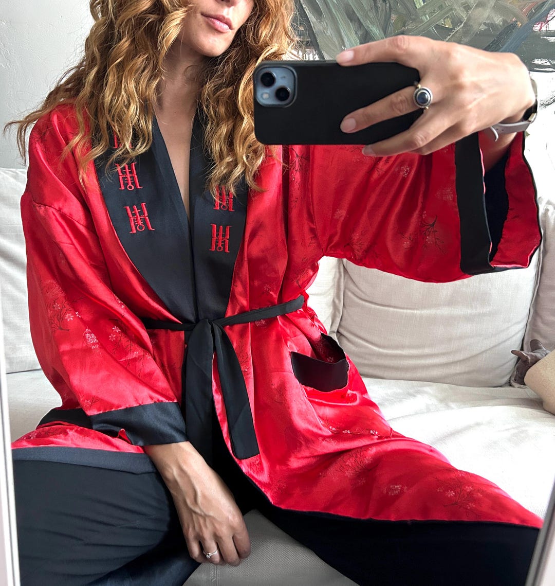 Satin Red Asian Robe With Thread Dragon / Reversible Robe / Boho Wear ...