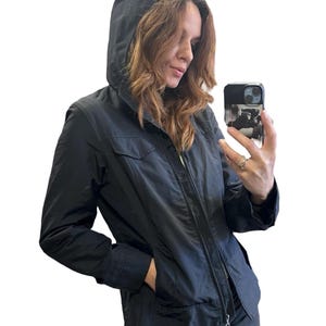 Hooded Zip Minimal Waterproof Parka, Zip Short Slim Jacket, Street Style Outwear, Size S