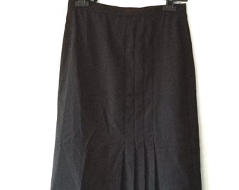90er Schwarzer Klassischer Faltenrock - Monochromer Geometrischer Druck Hohe Taille, S