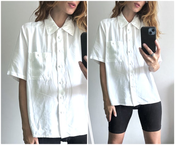 Elegant White Shirt With Open Bust Pocket / Minim… - image 2