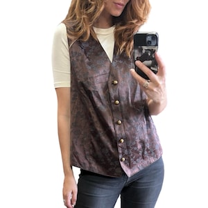 Vintage Satin Embroidered Floral Vest, Evening Classy Waistcoat For Woman, Size L