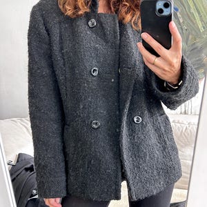 Classy Black Warm Peacoat / Lapel Coat / Black Minimal Short Coat / Winter Coat / Double Breasted Overcoat / City Coat - L