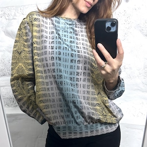 Chameleon Printed Blouse / Colourful Blouse / Vintage 80s Top / Retro Blouse / Boho Blouse / Loose Blouse - Large