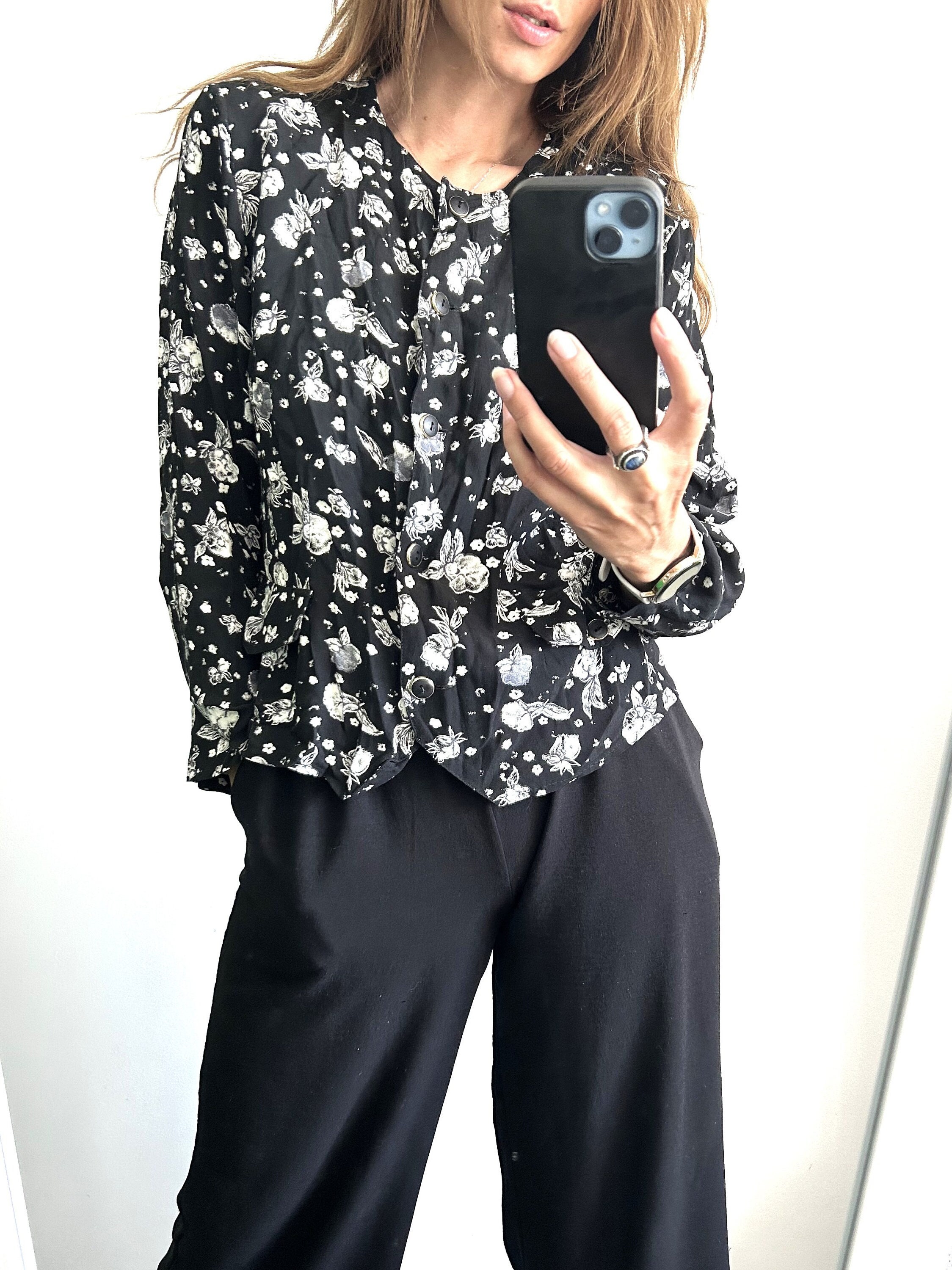 フローラルクロップドライトジャケット - ブラック＆ホワイト